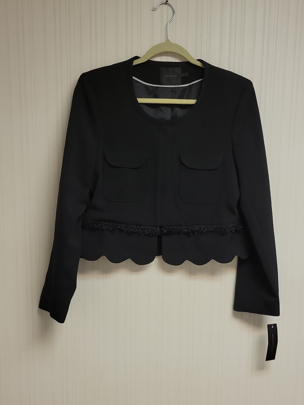 Bern & Mort Black Scallop Hem Cropped Jacket 10 Old Money Office New Classic